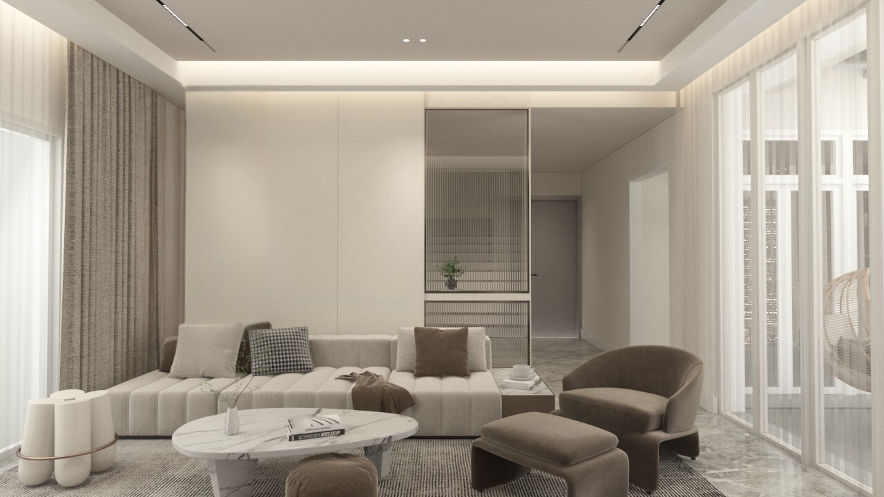 Flora Murni, Mont Kiara living room 3D rendering by Xun Interior Design